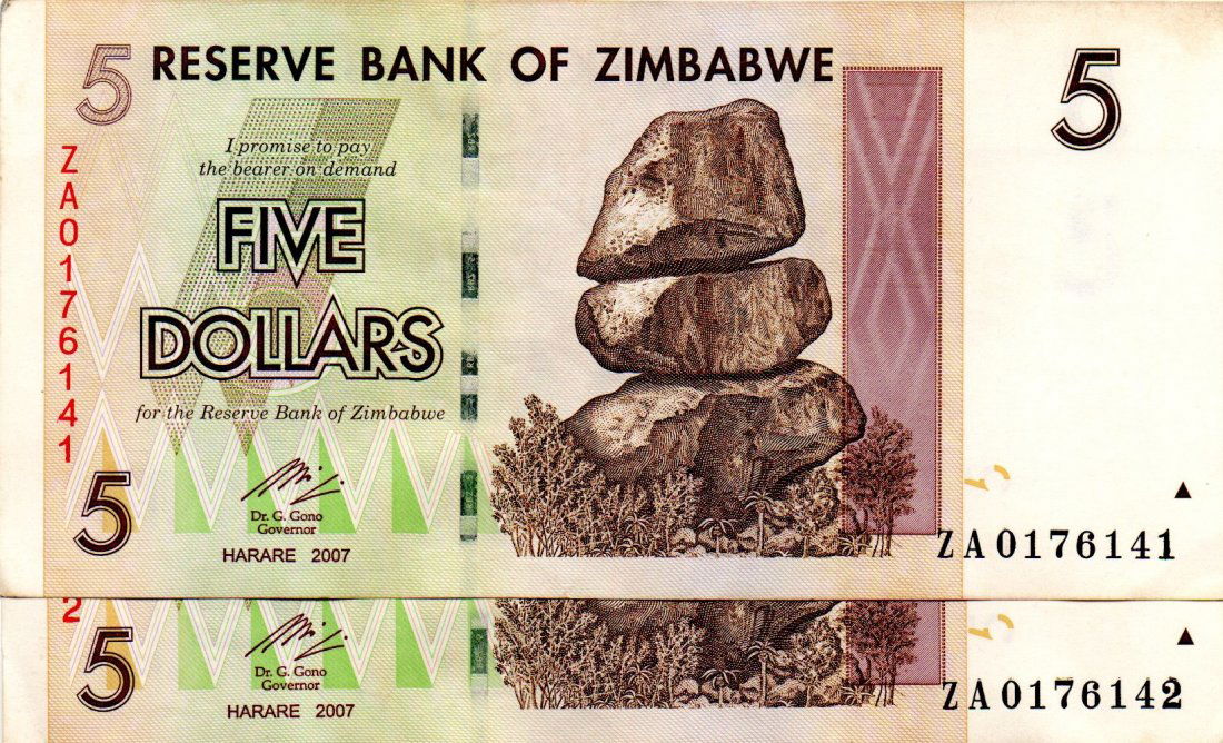 Zimbabwe Pair: $5 Dollars REPLACEMENT 2007 (1 of 2)