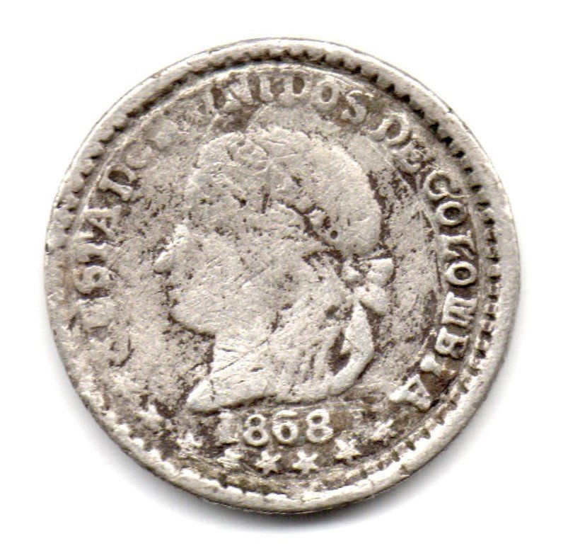 Colombia 1/2 Decimo 1868 Medellin Rare (1 of 2)