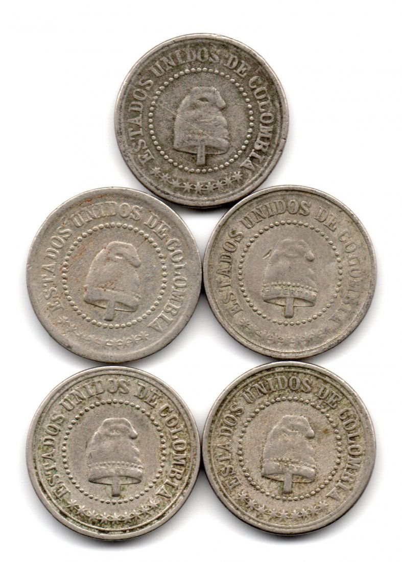 Colombia Lot of 5 Coins: 2 1/2 Centavos 1881 (1 of 2)