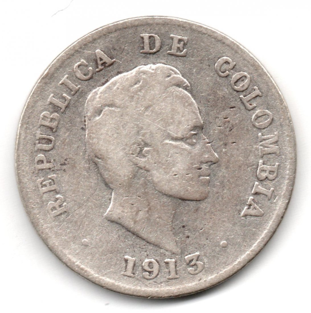 Colombia 20 Centavos 1913 Silver. (1 of 2)