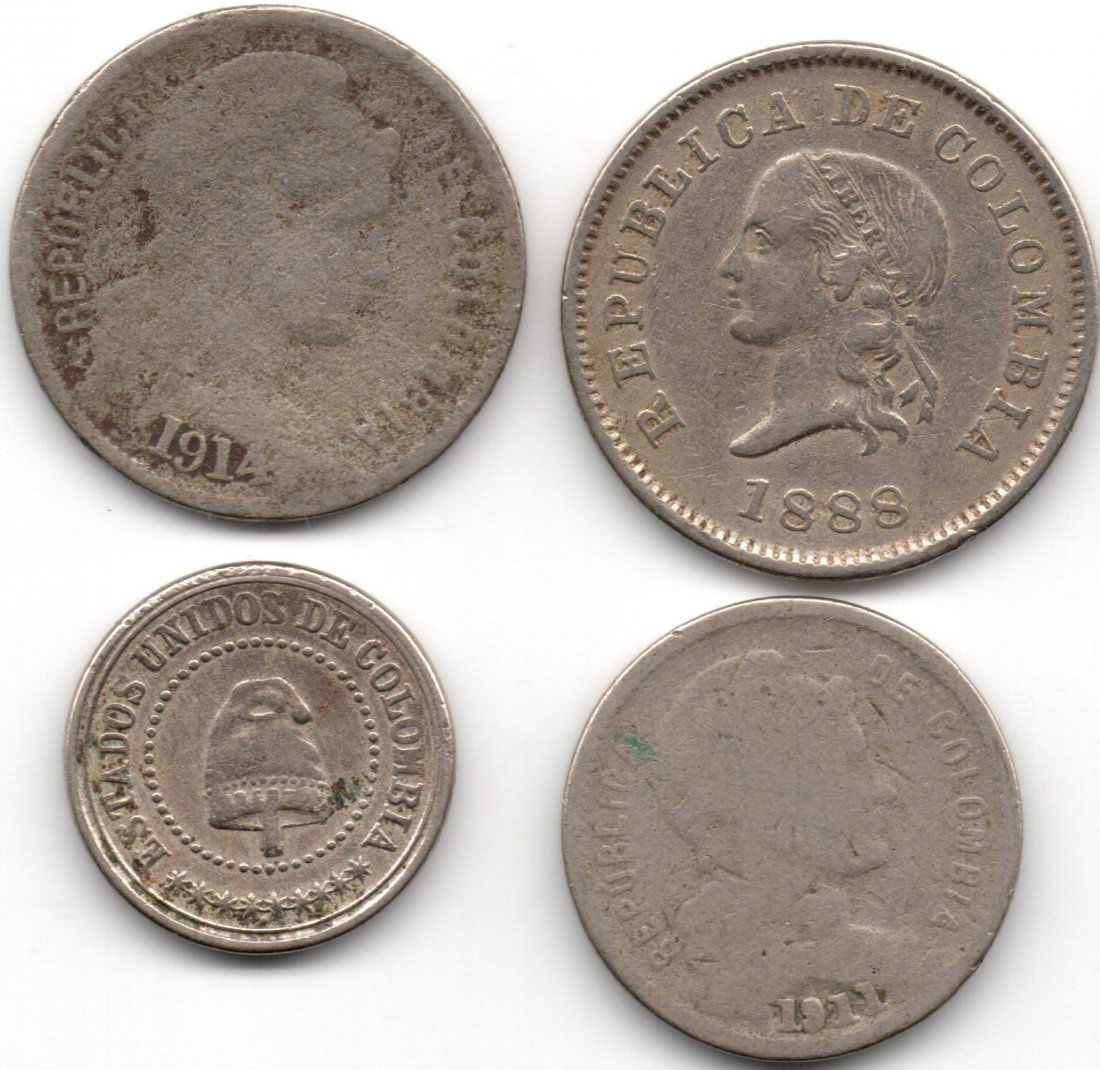 Colombia Lot of 4 Coins: 2 1/2 Centavos, 5 Centavos, 1 (1 of 2)