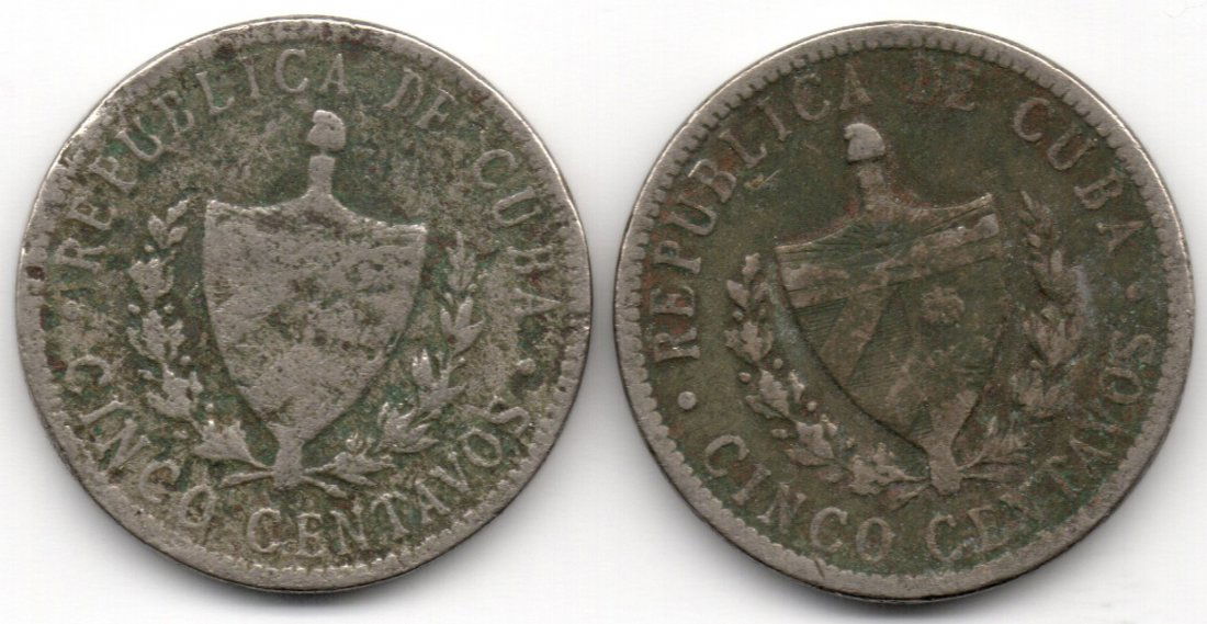 Cuba Lot of 2 Coins: 5 Centavos 1915-1916. (1 of 2)