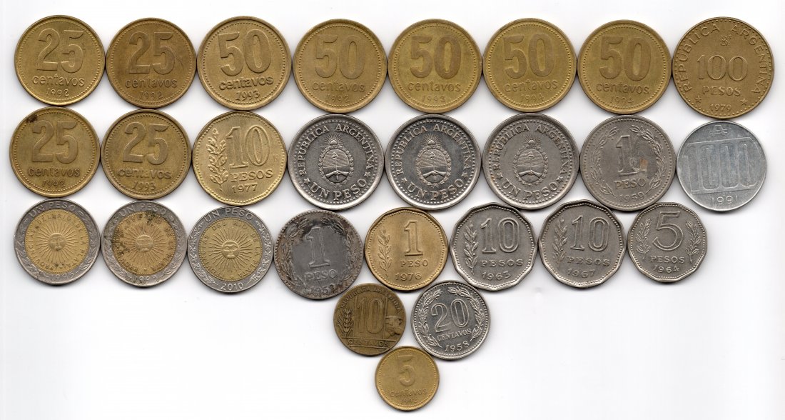 Argentina Lot of 27 Coins: 1950-2010: Good Mix of Argentinian Coins, better dates and Commemoratives