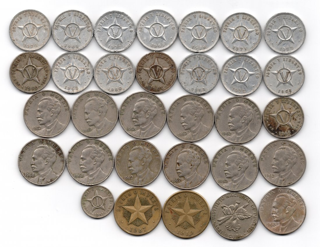 Cuba Lot of 31 Coins: 1960-1989: Cuba, After the revolution, nice mix of regular and tourist issues