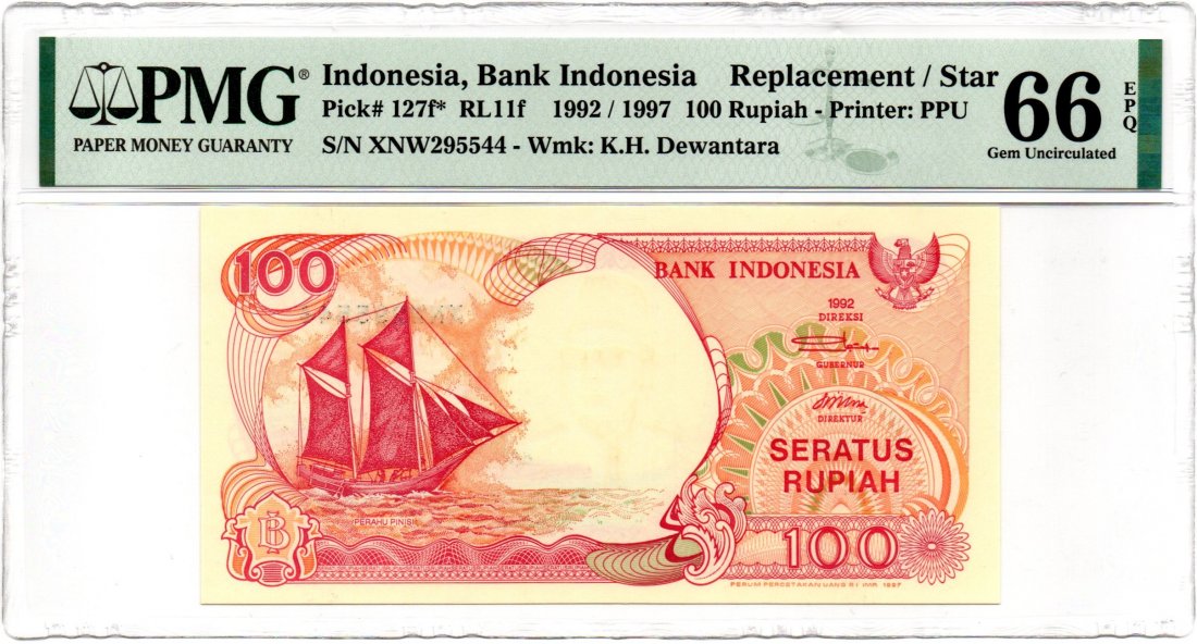 Indonesia 100 Rupiah 1992 Replacement: Indonesia 100 Rupiah 1992 Replacement PMG 66 EPQ