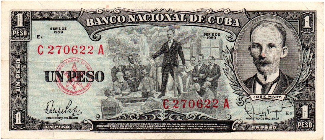 Cuba 1 Peso 1959 Commemorative: Cuba 1 Peso 1959 Commemorative, Marti, Scarce