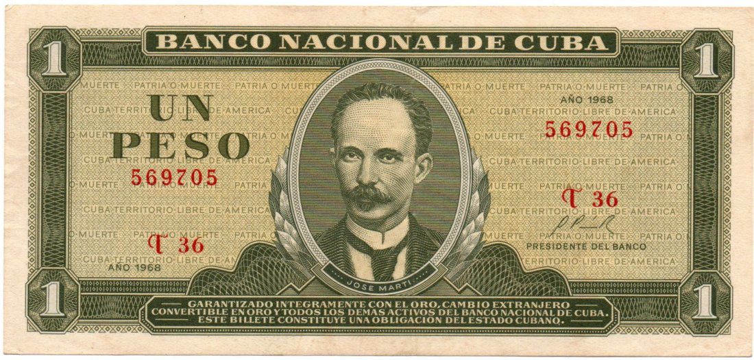Cuba 1 Peso 1968 Banco Nacional: Cuba 1 Peso 1968 Banco Nacional