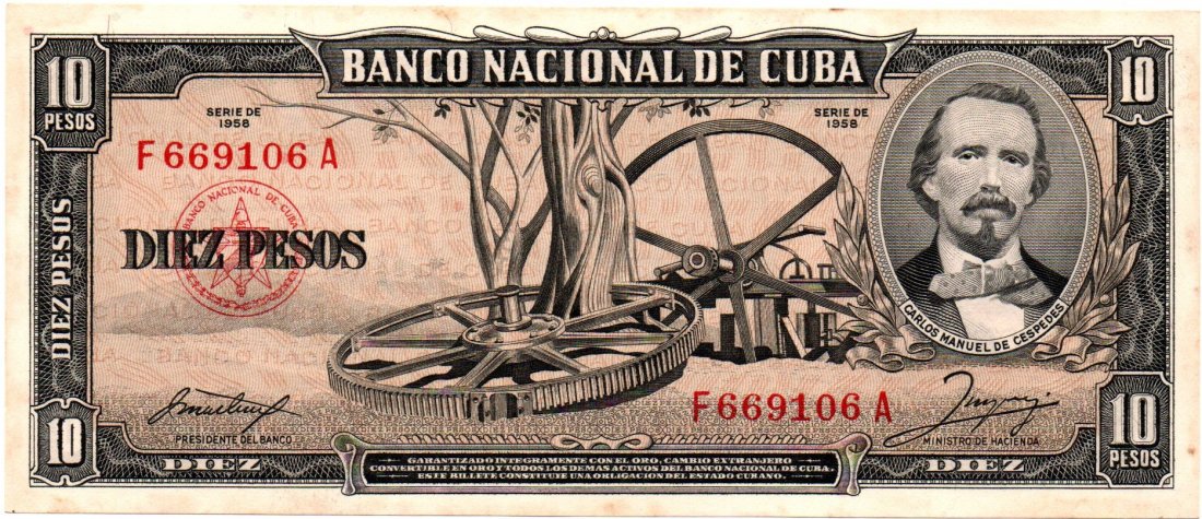 Cuba 10 Pesos 1958 Banco Nacional: Cuba 10 Pesos 1958 Banco Nacional