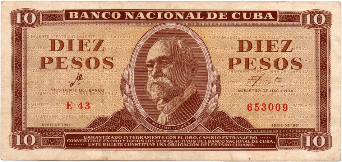 Cuba 10 Pesos 1961 CHE Signature: Cuba 10 Pesos 1961 CHE Signature
