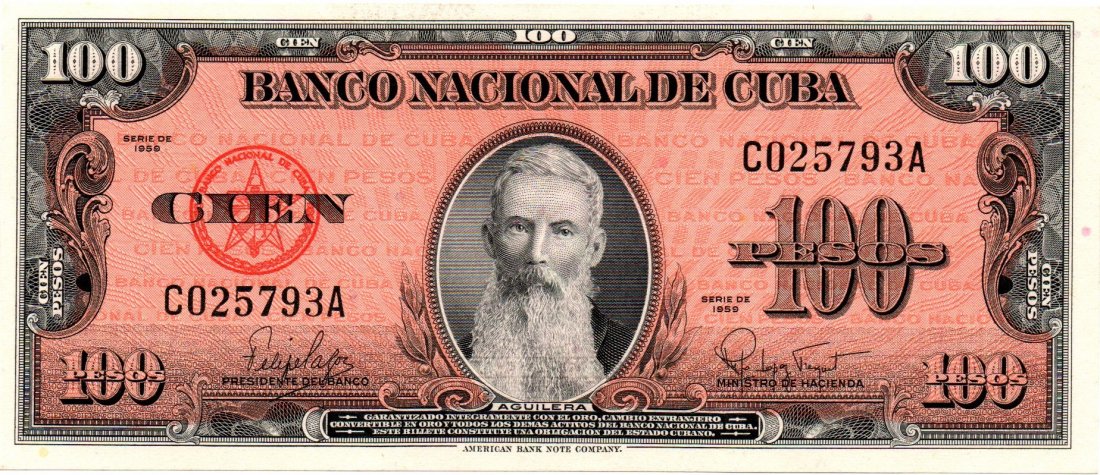 Cuba 100 Pesos 1959 Banco Nacional: Cuba 100 Pesos 1959 Banco Nacional