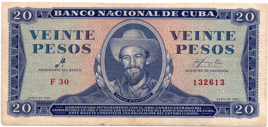 Cuba 20 Pesos 1961 CHE Signature: Cuba 20 Pesos 1961 CHE Signature
