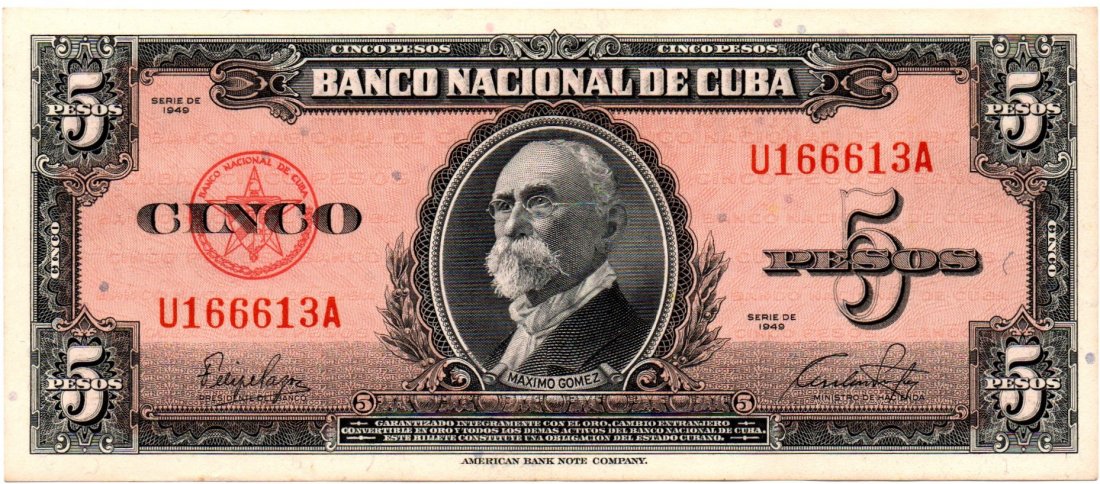 Cuba 5 Pesos 1949 Banco Nacional: Cuba 5 Pesos 1949 Banco Nacional, Better Date