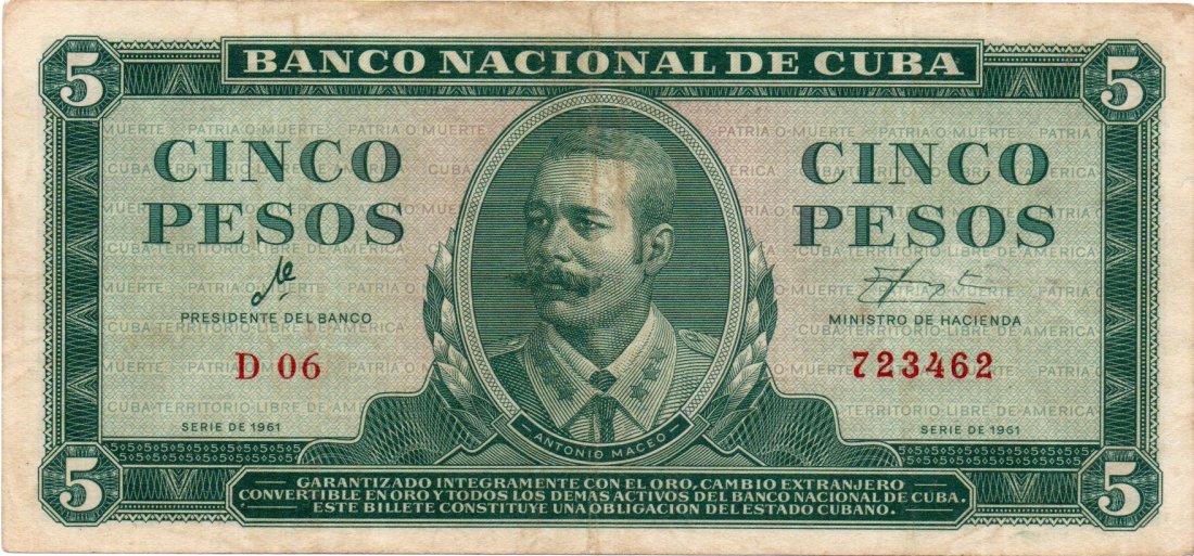 Cuba 5 Pesos 1961 CHE Signature: Cuba 5 Pesos 1961 CHE Signature