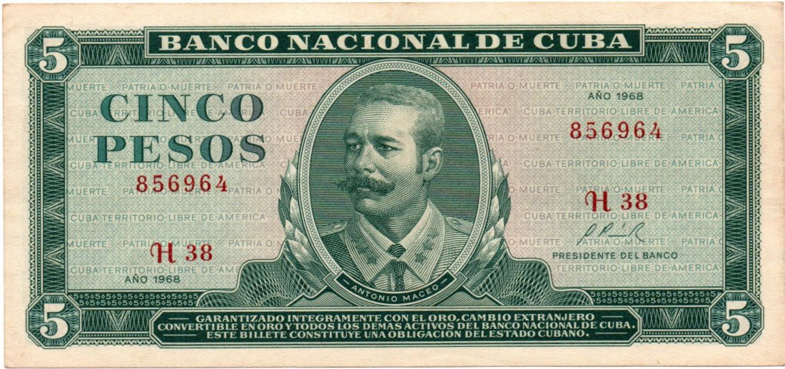 Cuba 5 Pesos 1968 Banco Nacional: Cuba 5 Pesos 1968 Banco Nacional