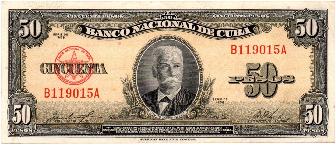 Cuba 50 Pesos 1958 Banco Nacional: Cuba 50 Pesos 1958 Banco Nacional, Rare