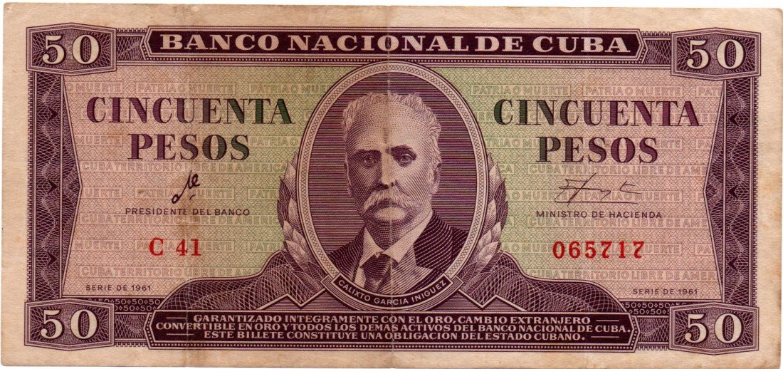Cuba 50 Pesos 1961 CHE Signature: Cuba 50 Pesos 1961 CHE Signature