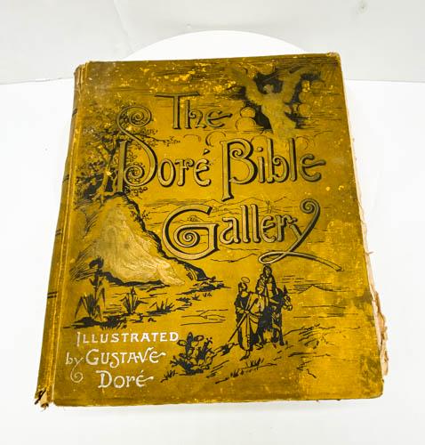 1811 The Dore Bible Gallery Illustrated By Gustave Dora: THE BIBLE GALLERY Illustrated by Gustave DorÃ© First edition, Mustard colored pebbled cloth boards, crisp gilt and black pictorial cover and spine design; 1888 Boston Jordon, Marsh & Company
