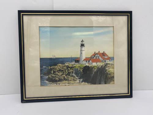 Portland Lighthouse by Davis Gray - Signed Water Color: Portland Lighthouse by Davis Gray - Signed Water Color