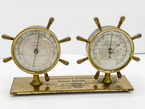 Brass Naval Ship Barometer: Brass Naval Ship Barometer - Used by the Navy to measure atmospheric pressure, used primarily in forecasting the weather and determining altitude while out at sea