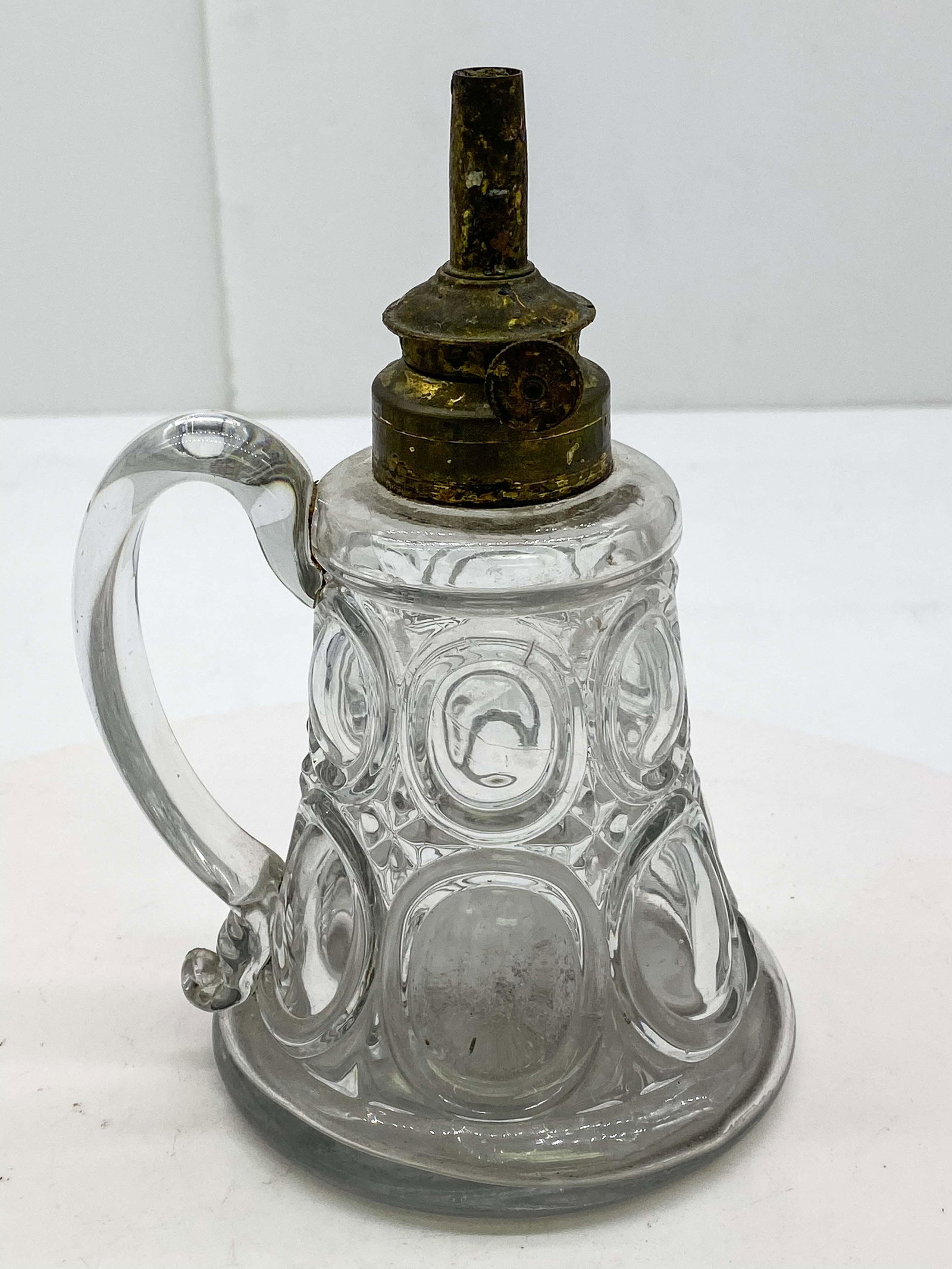 19th C Boston Sandwich Glass Company Whale Oil Lamp: This early 19th Century Boston & Sandwich Glass Company whaling oil lamp is in excellent condition with no cosmetic defects. This a museum quality piece despite imperfections. Specimens like this can 