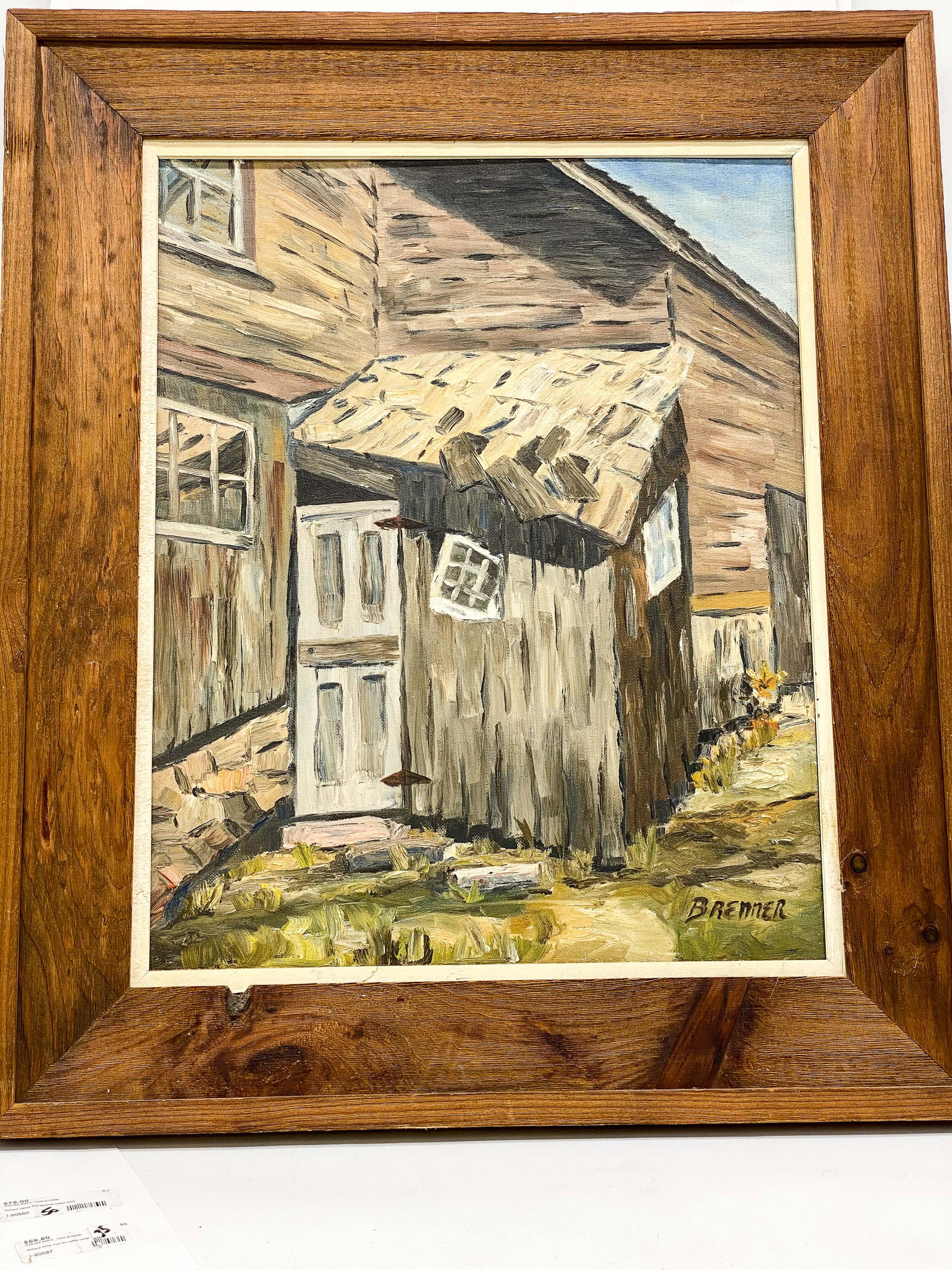 Original Oil On Canvas by Maine Artist Frank J Brenner: Framed Original OOC "Lamington Barn." Painting has no damage to note. Frame is roughly constructed but in good condition.