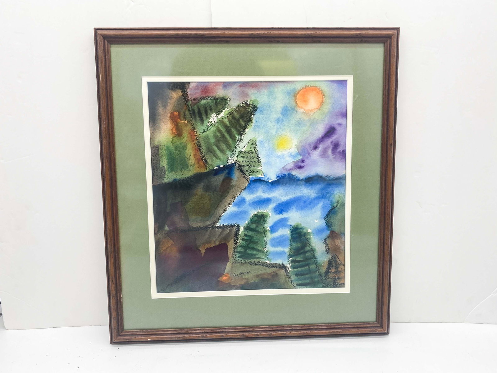 Orig. Mixed Media Painting By Noted Artist Leo Brooks: Original Contemporary Water Color Mixed Media Abstract Landscape Painting by Noted Artist Leo Brooks