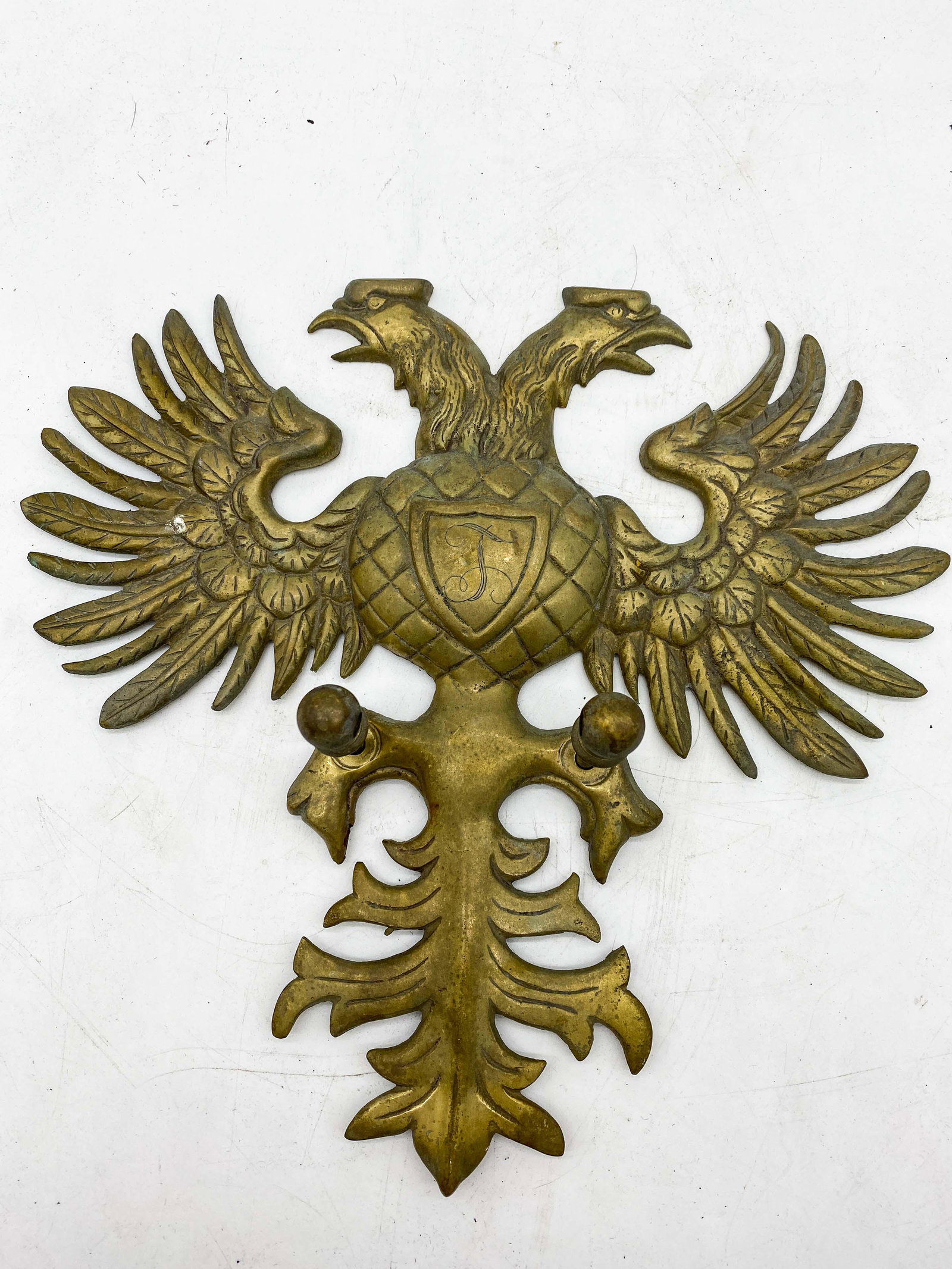 Vintage Brass Russian Heavy Weight Door Knocker - 2: Vintage Brass Russian Heavy Weight Door Knocker - 2 Headed Eagle