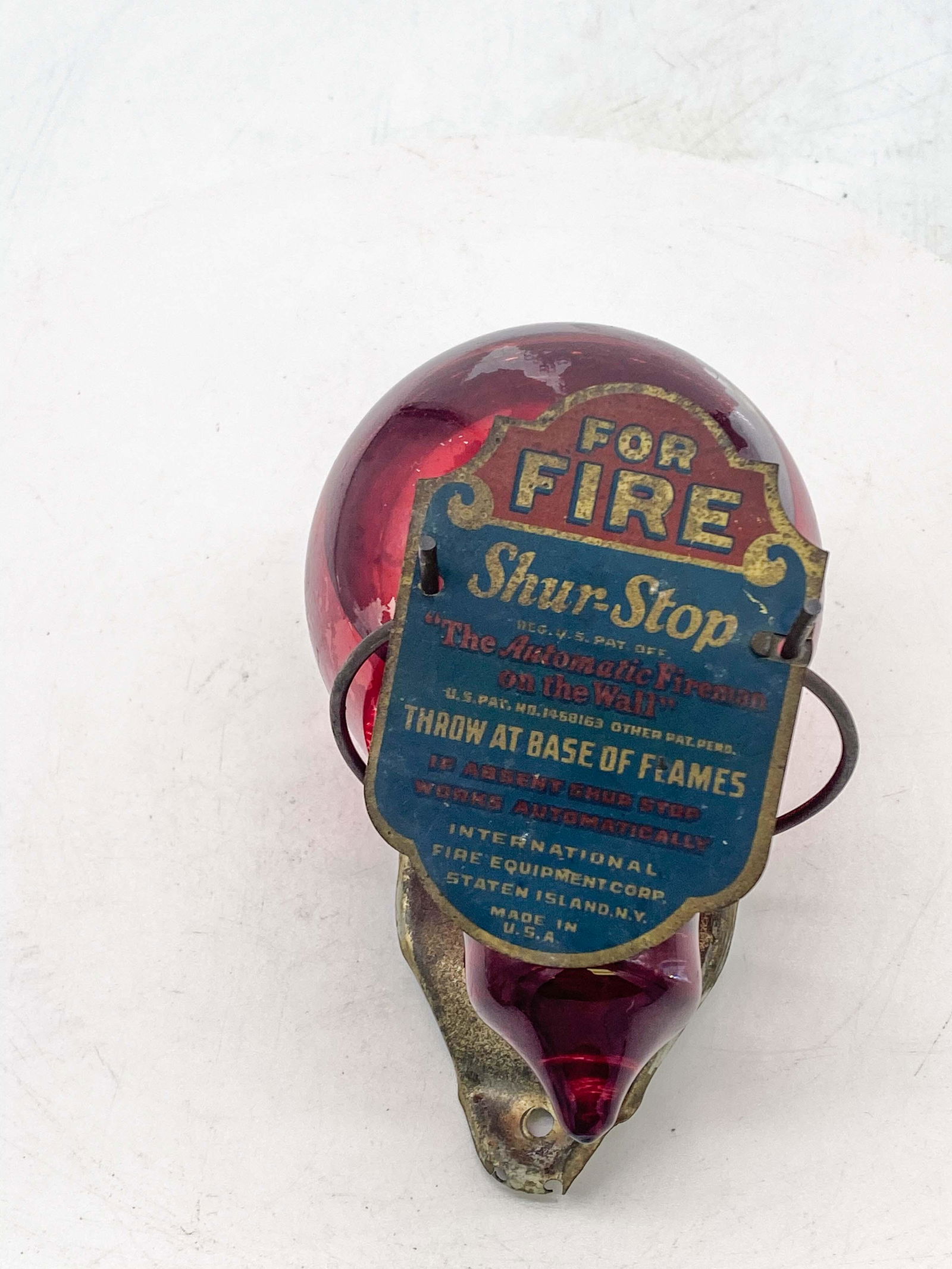 Unused for Fire Shur-Stop, "The Automatic Fireman": Unused for Fire Shur-Stop, "The Automatic Fireman on the Wall Throw at Flame Base Glass Fire Extinguishing Ball" w/Original Liquid