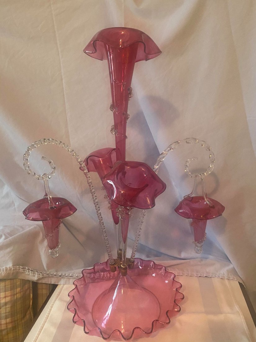 Boston Sandwich Company Epergene Circa 1840: Boston Sandwich Company Epergene Circa 1840. Elegant, Absolutely Stunning Piece. Epergenes Traditionally Placed On A Dining Room Table Or A Sideboard. In Addition To Offering A Vision Of Loveliness Th