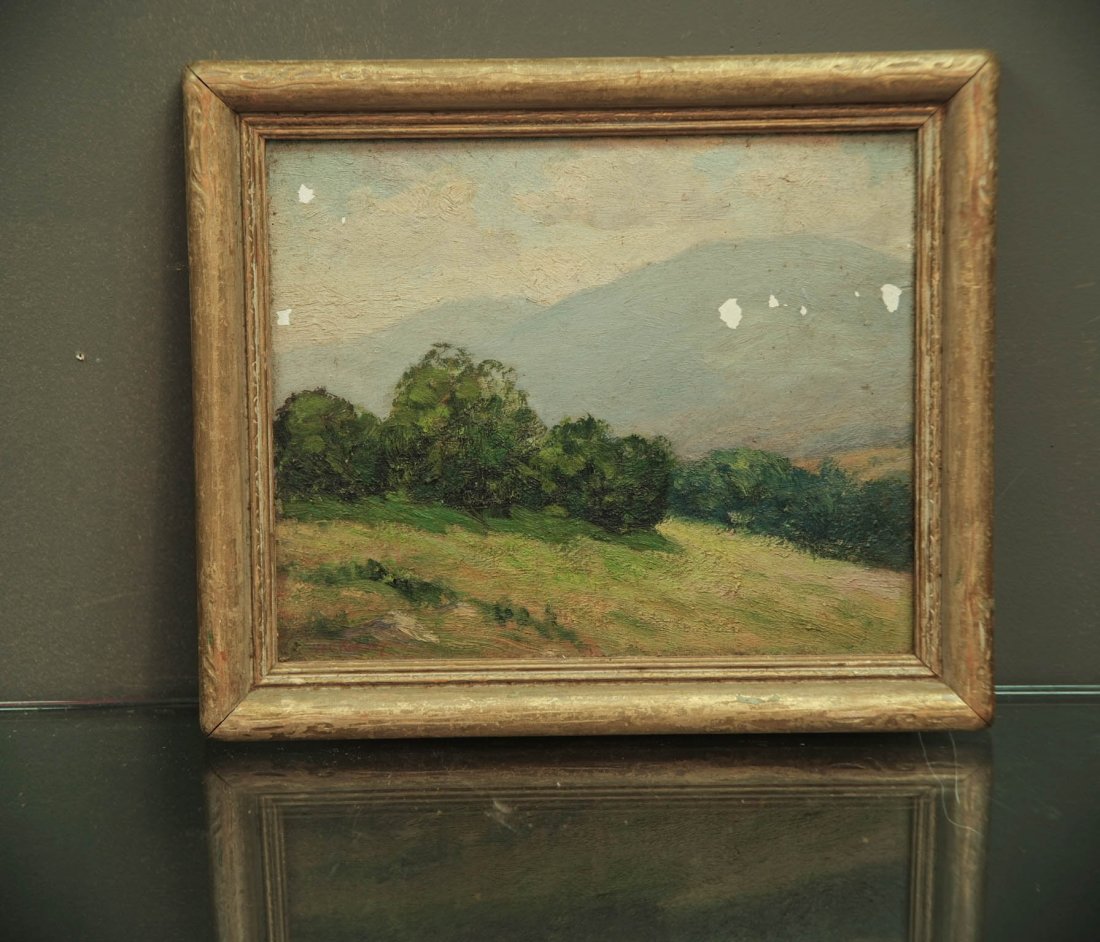 OOB Vermont Scene. Birches & Mountains. W.C.Harvey: OOB Vermont Scene Of Birches & Mountains By W.C. Harvey. Wear With Some Paint Loss. "Happy Birthday. To Phoebe From Her Grandfather. Painted In Dorset, Vermont. Sept. 9, 1946." Harvey Is Known For His