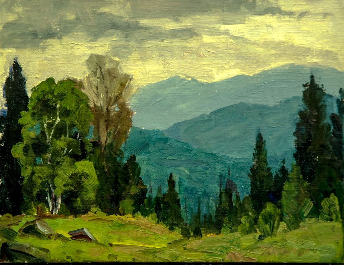 OOB By W.C Harvey Vermont Mountains 12 x1 5: W.C Harvey 1882-1962. Scenic Of Trees And Mountains. Harvey Was Known For His Impressionist Art On Board Paintings. 12 x 15 inches in size. good condition.