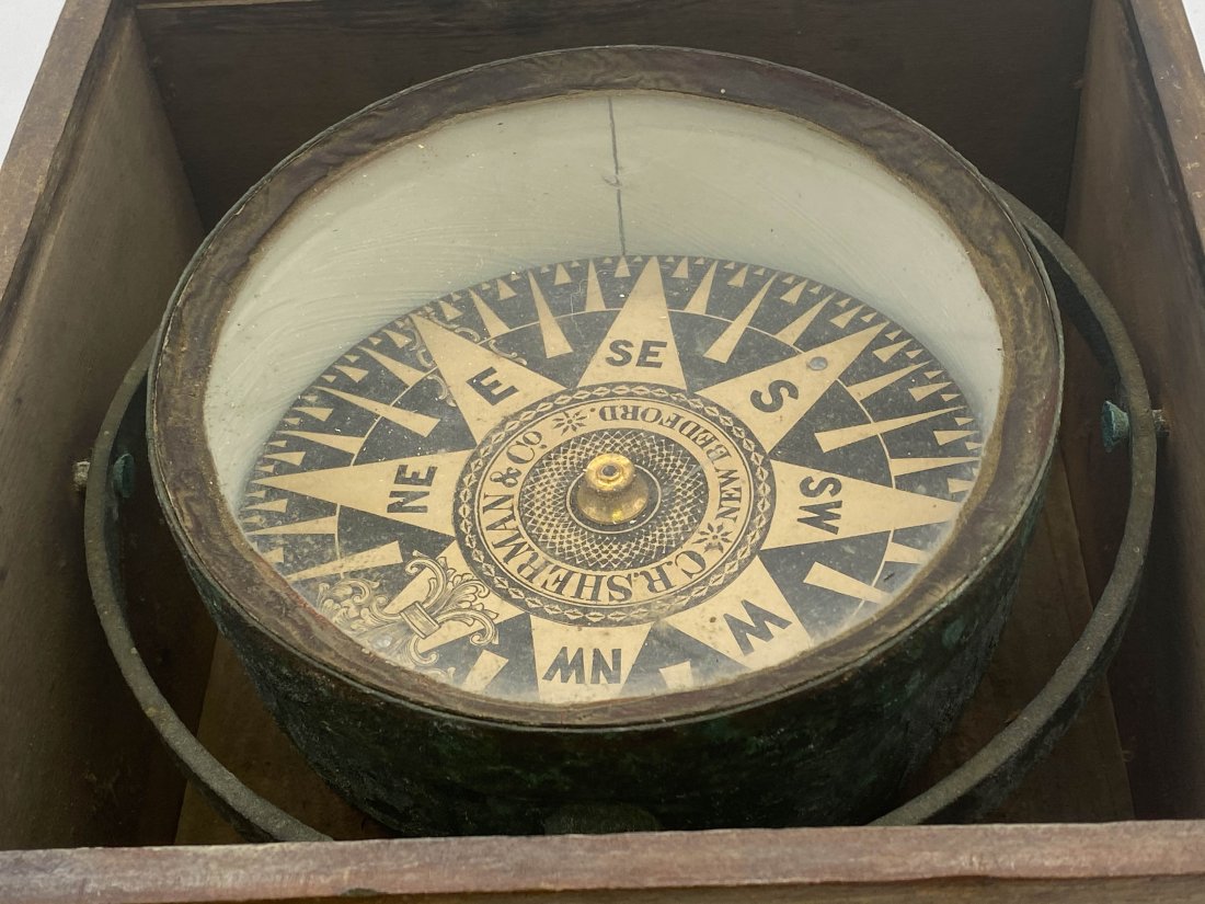 Museum Quality C.R. Sherman & Co. Ship Compass: Museum Quality C.R. Sherman & Co. Ship's Compass In Housing. The Smithsonian National Museum Of American History Has One Like This In Their Collection. These Ship Compasses Were Made In 1865-1905 In N