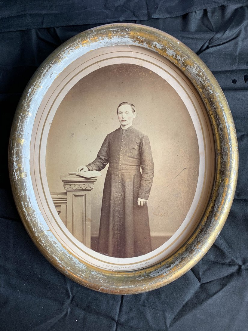 Early 1860S Photograph Of Clergyman: Early 1860S Large Photograph Of Clergyman In Lemon Gold Frame.
