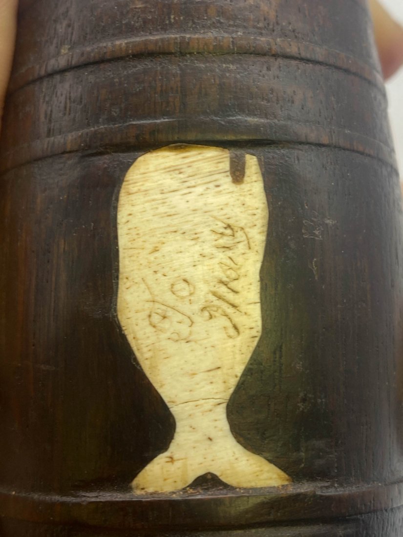 Late 18th C. Sailor's Swift "To Mary": Late 18th C. Sailor's Swift Inscribed "To Mary" On organic Inlaid Whale On Wood.