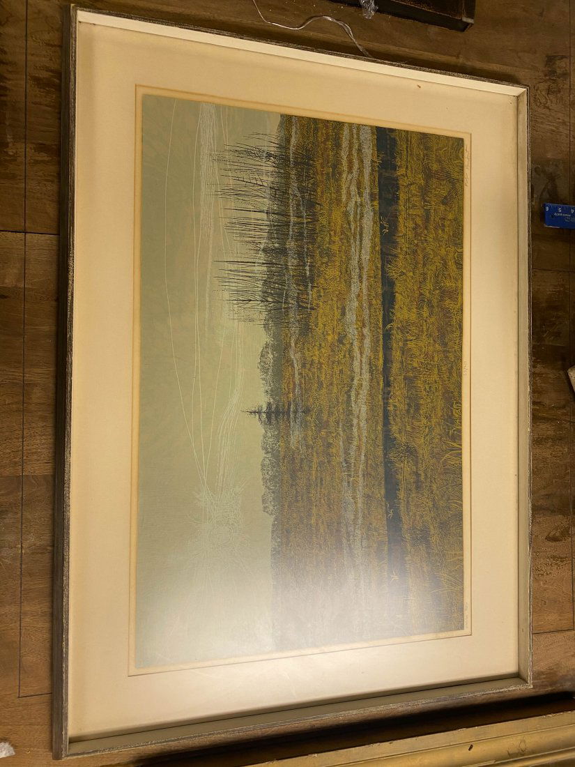Framed Marsh Fog Limited Edition Large Print: Framed Marsh Fog Limited Edition Large Print By Bob Burkert. In Frame: 39 Inches x 28.5 Inches x 1.5 Inch. Print: 37.5 Inches x 27 Inches. Robert Burkert Is Known For Modernist-Leaning Landscape Image