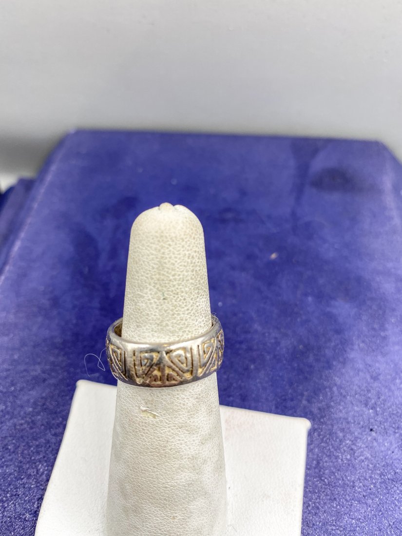 Sterling Silver Thick Band With Zig Zag Patterned Motif (1 of 10)
