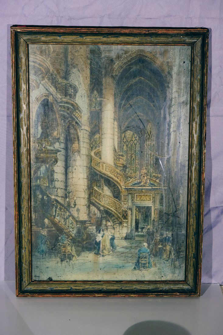 Antique Taber Prang 1915 Framed Print Of Gothic Cathedral (1 of 2)
