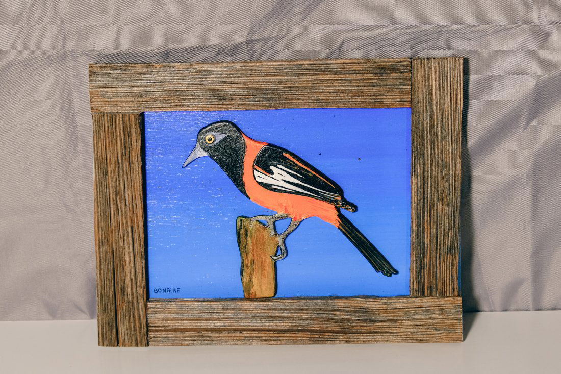Carved Mixed Media Folk Art Painting On Wood of Baltimore Oriole By Bonaire (1 of 1)