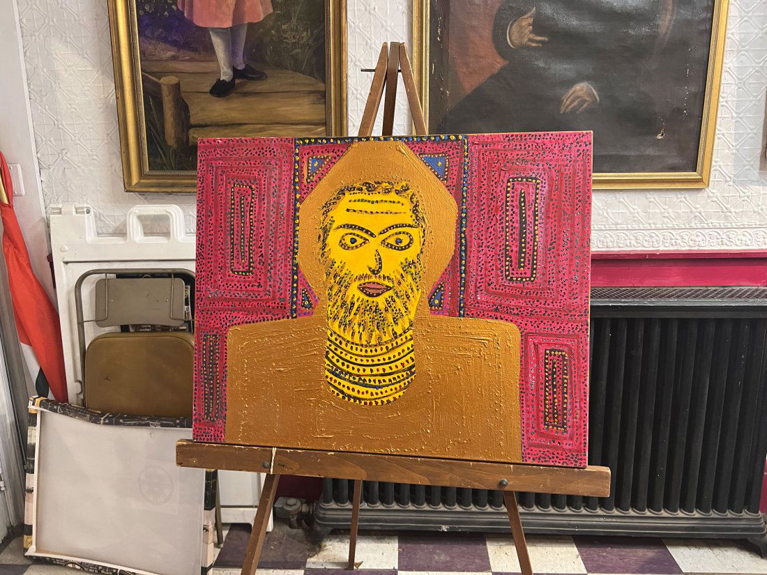 Abstract Painting/ Homage To Bob Dylan: Abstract Painting/ Homage To Bob Dylan. An unusual depiction of Dylan. The composition of the painting features a dynamic amount of color and impasto to create a bold and textured piece. The back of t