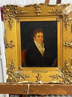 Late 18th C Portrait OOB By Winthrop Chandler: Late 18th Century Portrait On Board By Winthrop Chandler. (1747-1790 The sitter in this painting is a fine russet haired gentleman wearing a white high necked ruffled shirt that stands out against a