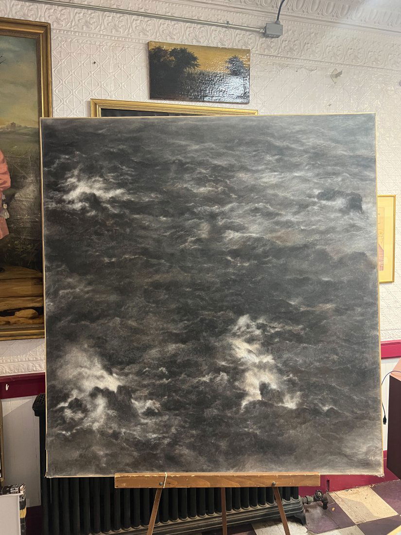 MCM Black And White Large Format Abstract Painting Originating From Austria (1 of 7)