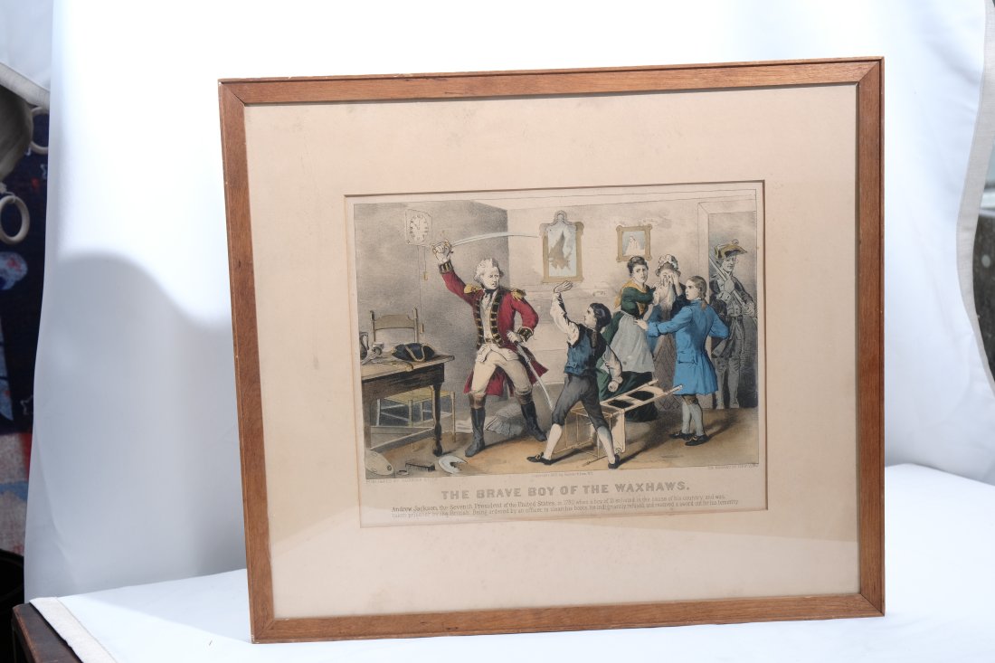 Rare 19th C Currier & Ives Hand Colored Print Entitled "Brave Boy Of The Waxhaws" (1 of 2)