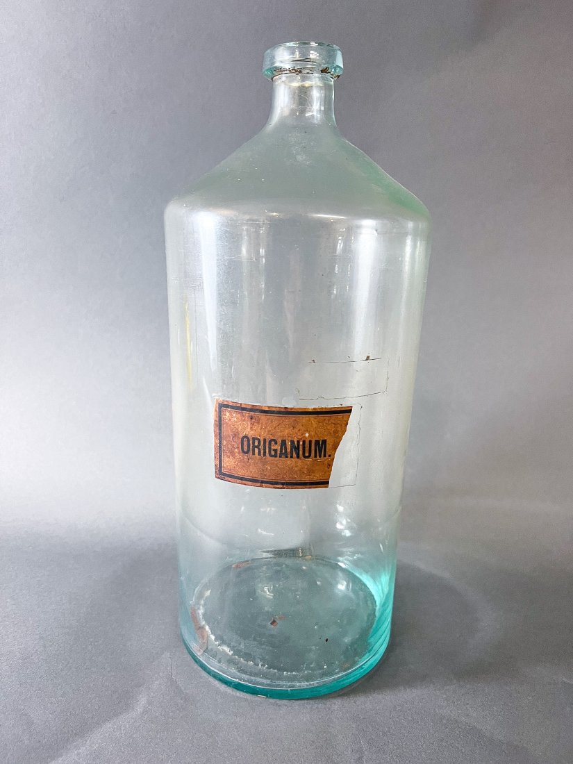 Antique Origanum Labeled Antique Aqua Large Apothecary Jar (1 of 10)