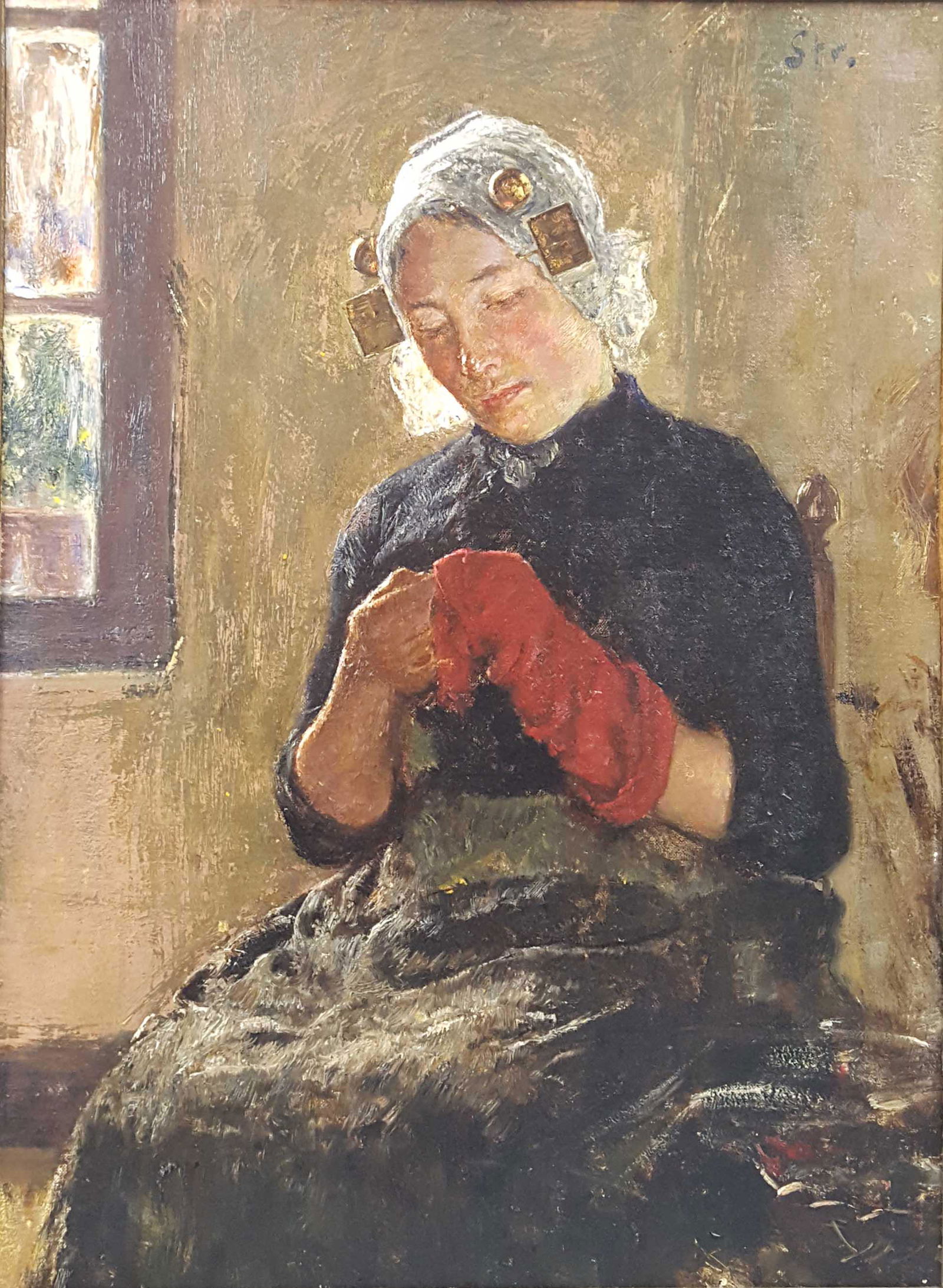 DUTCH IMPRESSIONIST (XIX-XX). Seamstress in Frisian (1 of 6)