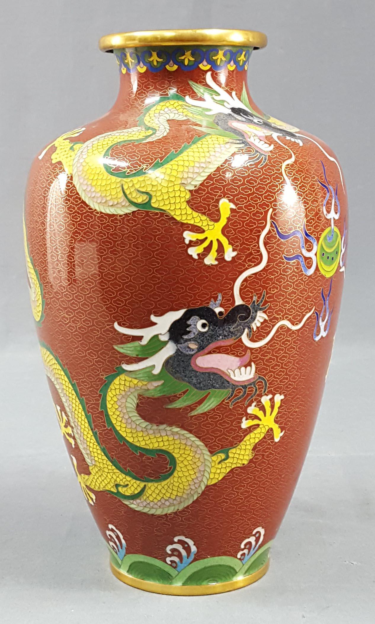 Cloisonne vase with imperial yellow dragon. (1 of 6)