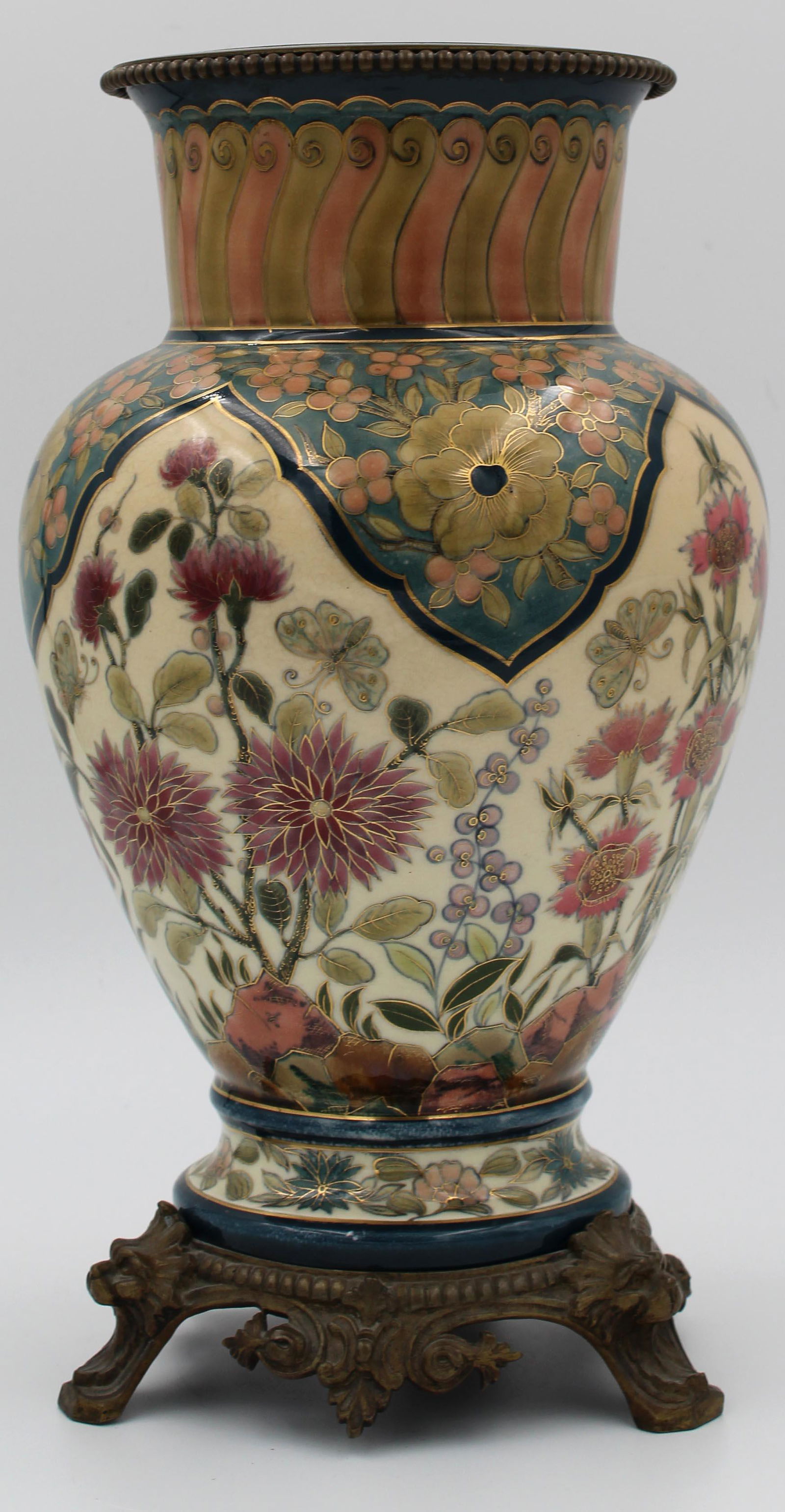 Manufacture Vilmos Zsolnay, Hungary. Vase with bronze (1 of 12)