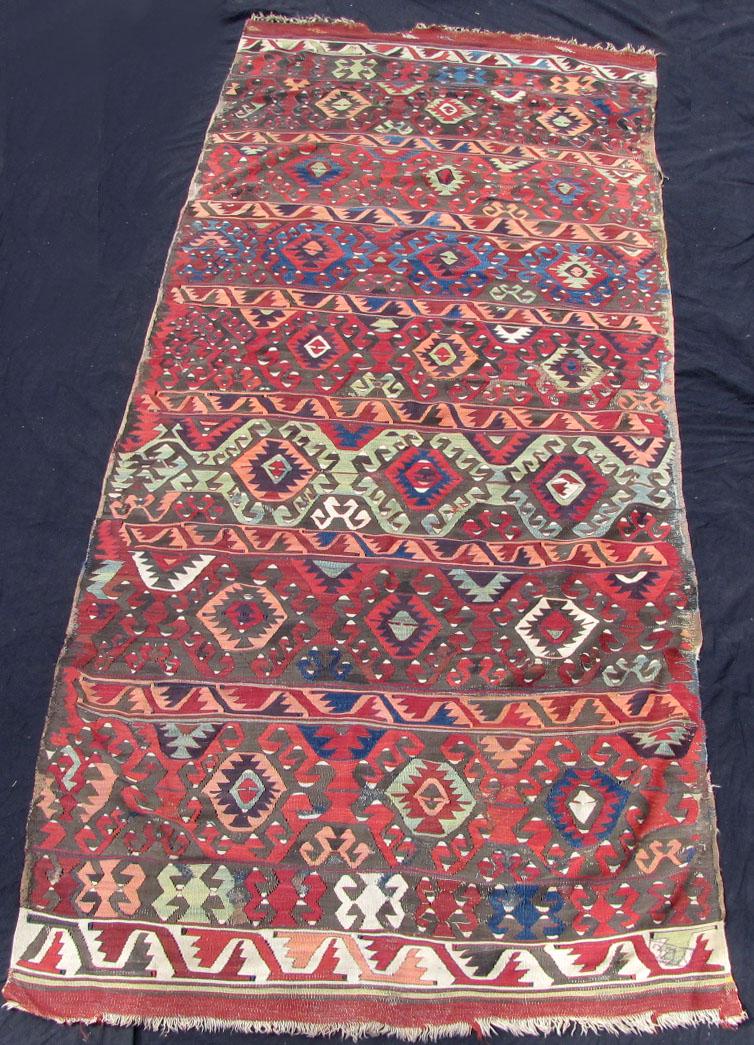 Konya Kelim. Rug. Turkey. Antique, about 200 - 300: 378 cm x 150 cm. Oriental carpet. Tribal. Hand-woven. Wool on wool. Natural Colours. Condition see photos.