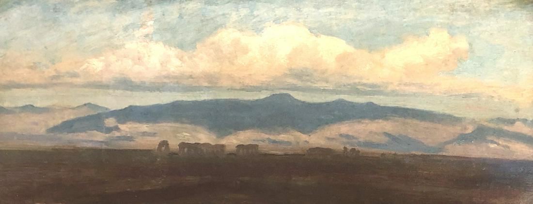 Oswald ACHENBACH (1827 - 1905). ''Römische: 17.5 cm x 39 cm. Painting. Oil on canvas. Signed lower left. Pictured the viaduct to supply Rome. Shipping of this object by a third party provider possible. A list of selected trusted shipping partne