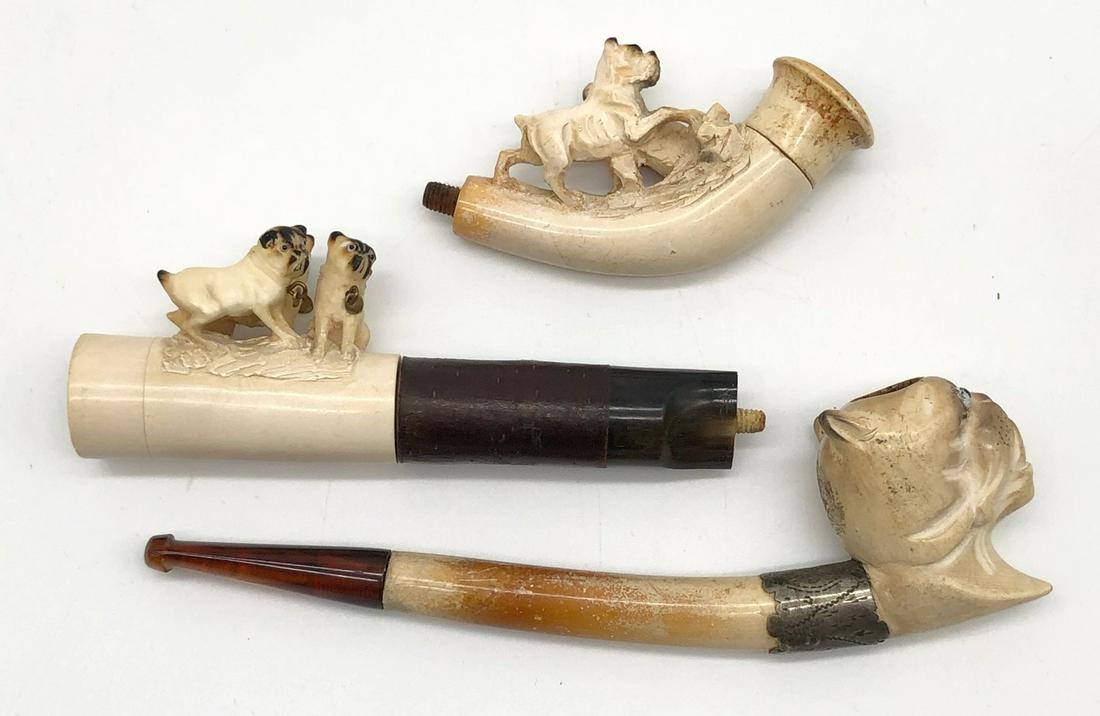 3 meerschaum pipes with pug. One with a case. Probably (1 of 14)