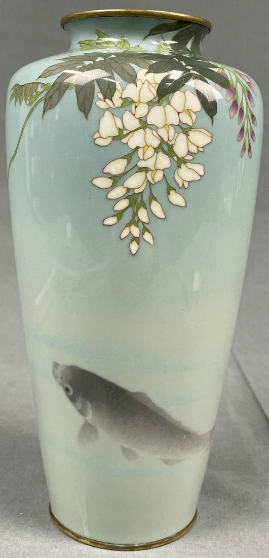 Cloisonne vase turquoise dye. With koi carp. (1 of 10)